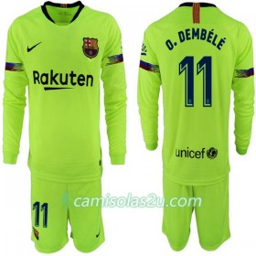 Camisolas de Futebol FC Barcelona O. Dembele 11 Criança Equipamento Alternativa 2018/19 Manga Comprida